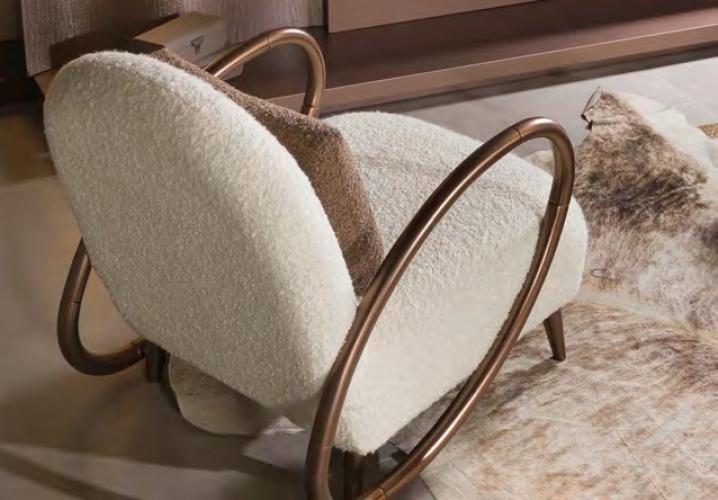 White Upholstered Luxury Modern Armchair with Bronze Frame by Luxury Group International