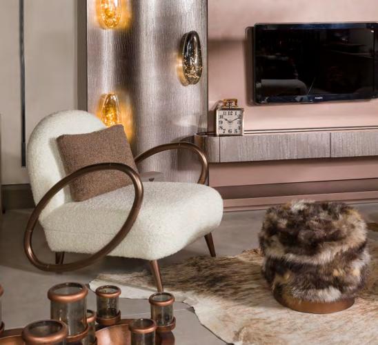 White Upholstered Luxury Modern Armchair with Bronze Frame by Luxury Group International