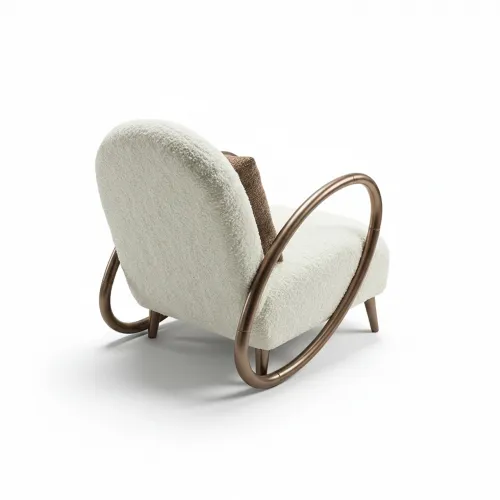 White Upholstered Luxury Modern Armchair with Bronze Frame by Luxury Group International