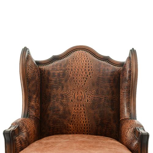 Sillón Sofá de Cuero Barroco de Lujo con Respaldo Alto y Paneles Texturizados de Cocodrilo - Muebles para Sala de Estar Vista detalle por Luxury Group International