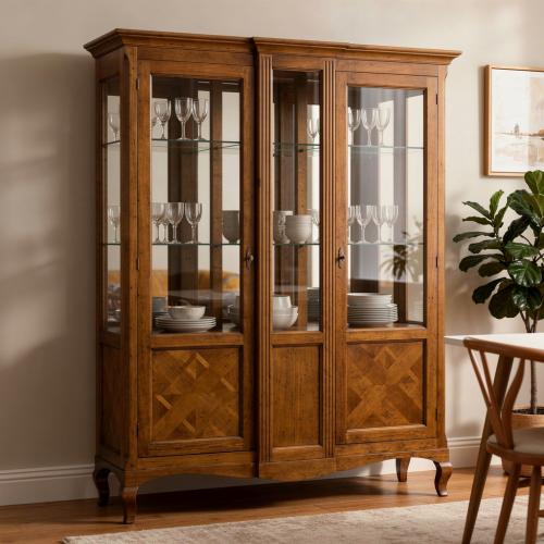 Wooden Baroque Luxury Display Cabinet with Glass Doors and Paneled Center Frame - Baroque Furniture Lifestyle View by Luxury Group International